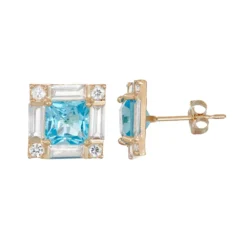 Designs By Gioelli 10k Gold Swiss Blue Topaz & Lab-Created White Sapphire Square Stud Earrings