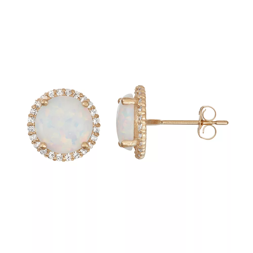 Designs By Gioelli 10k Gold Lab-Created Opal & White Sapphire Halo Stud Earrings 3 Designs By Gioelli 10k Gold Lab-Created Opal & White Sapphire Halo Stud Earrings
