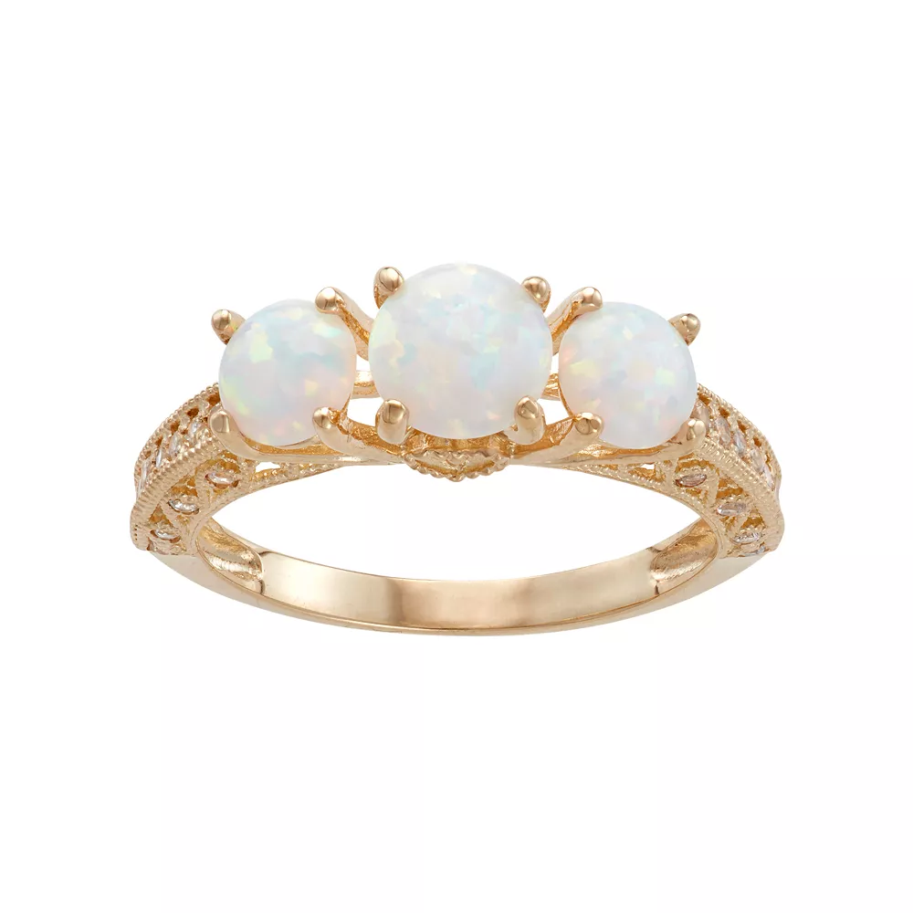 Designs By Gioelli 10k Gold Lab-Created Opal & White Sapphire 3-Stone Ring 3 Designs By Gioelli 10k Gold Lab-Created Opal & White Sapphire 3-Stone Ring