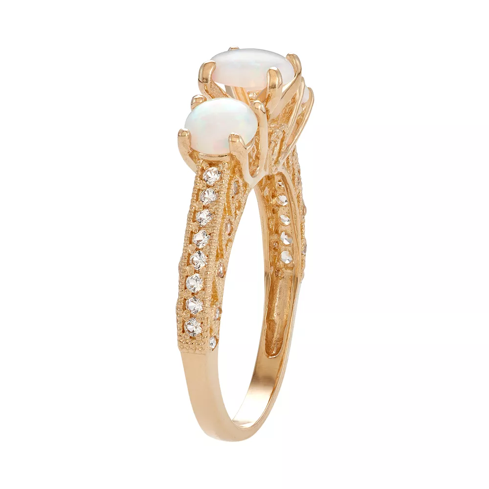 Designs By Gioelli 10k Gold Lab-Created Opal & White Sapphire 3-Stone Ring 4 Designs By Gioelli 10k Gold Lab-Created Opal & White Sapphire 3-Stone Ring - Image 2