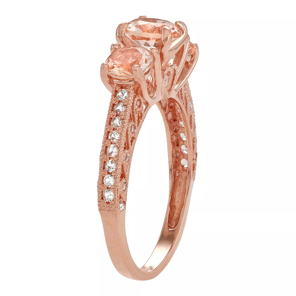 Designs By Gioelli 10k Rose Gold Simulated Morganite & Lab-Created White Sapphire 3-Stone Ring 4 Designs By Gioelli 10k Rose Gold Simulated Morganite & Lab-Created White Sapphire 3-Stone Ring - Image 2