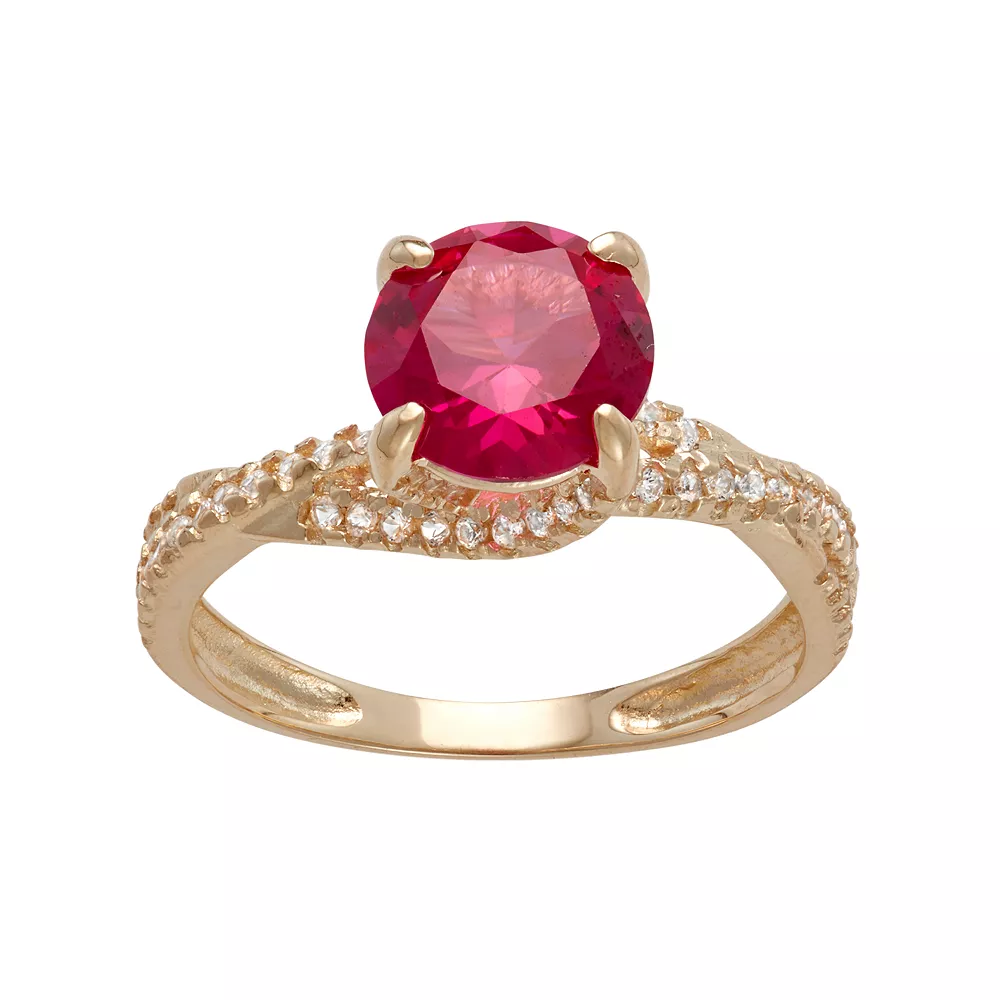 Designs By Gioelli 10k Gold Lab-Created Ruby & White Sapphire Crisscross Ring 3 Designs By Gioelli 10k Gold Lab-Created Ruby & White Sapphire Crisscross Ring