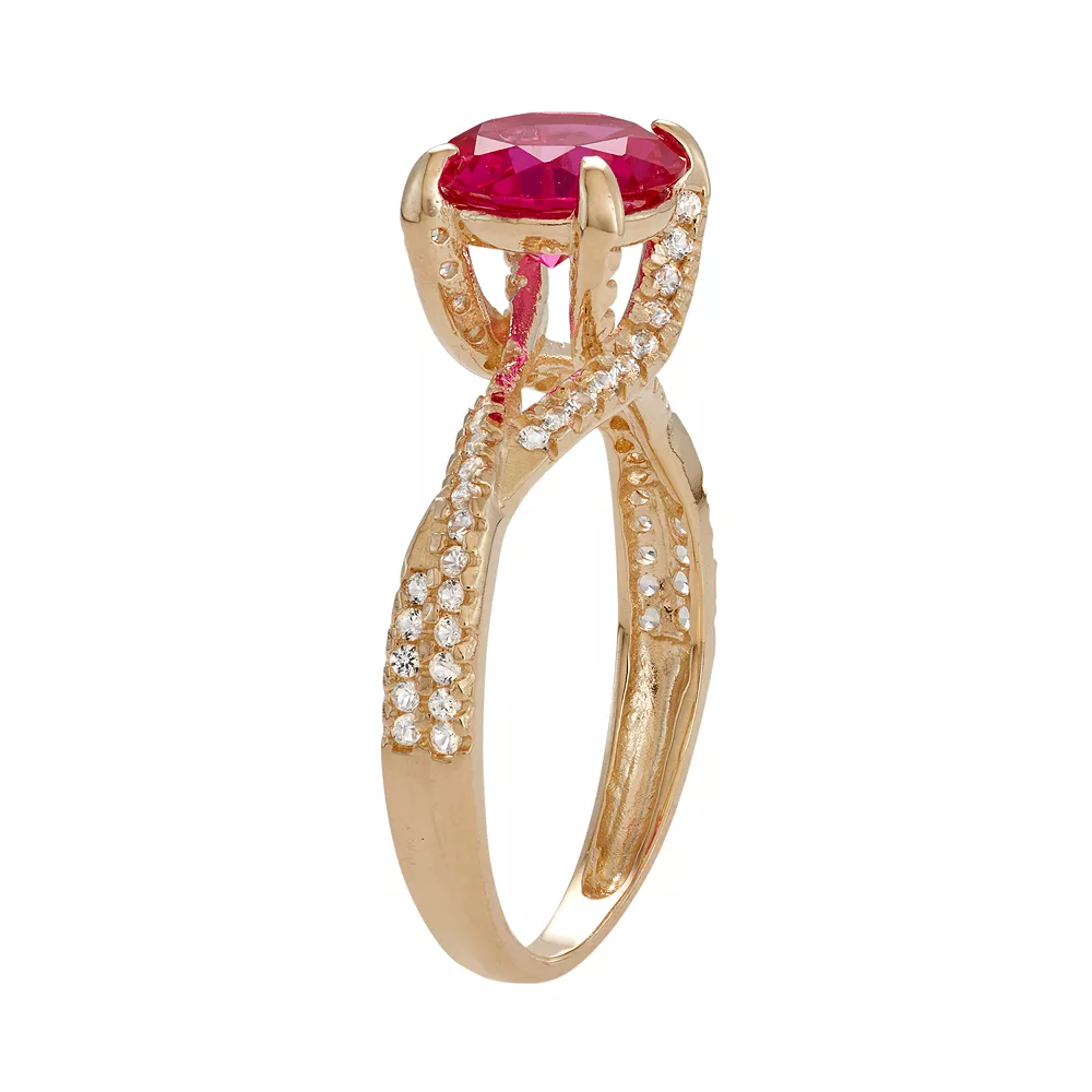 Designs By Gioelli 10k Gold Lab-Created Ruby & White Sapphire Crisscross Ring 4 Designs By Gioelli 10k Gold Lab-Created Ruby & White Sapphire Crisscross Ring - Image 2