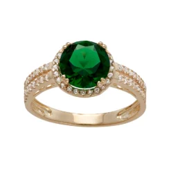 Designs By Gioelli 10k Gold Simulated Emerald & Lab-Created White Sapphire Halo Ring