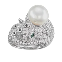 Designs By Gioelli Sterling Silver Freshwater Cultured Pearl & Cubic Zirconia Panther Ring