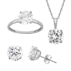 Designs By Gioelli 14k Gold Over Sterling Silver Round Solitaire Ring, Necklace And Stud Earring Set