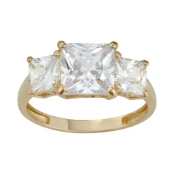 Designs By Gioelli 10k Gold 3-Stone Princess Cut Cubic Zirconia Ring