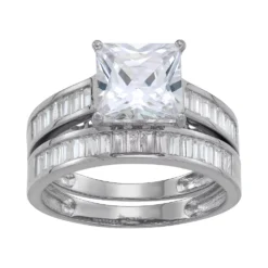 Designs By Gioelli 10k Gold Cubic Zirconia Baguette Bridal Ring Set