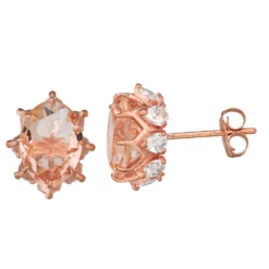 Designs By Gioelli 10k Rose Gold Simulated Morganite & Lab-Created White Sapphire Oval Stud Earrings