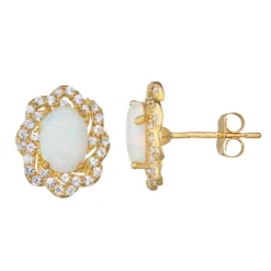 Designs By Gioelli 10k Gold Gemstone Oval Halo Stud Earrings