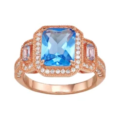 Designs By Gioelli Jewelry 14 Designs By Gioelli 14k Rose Gold Plated Silver Simulated Gemstone Halo Ring