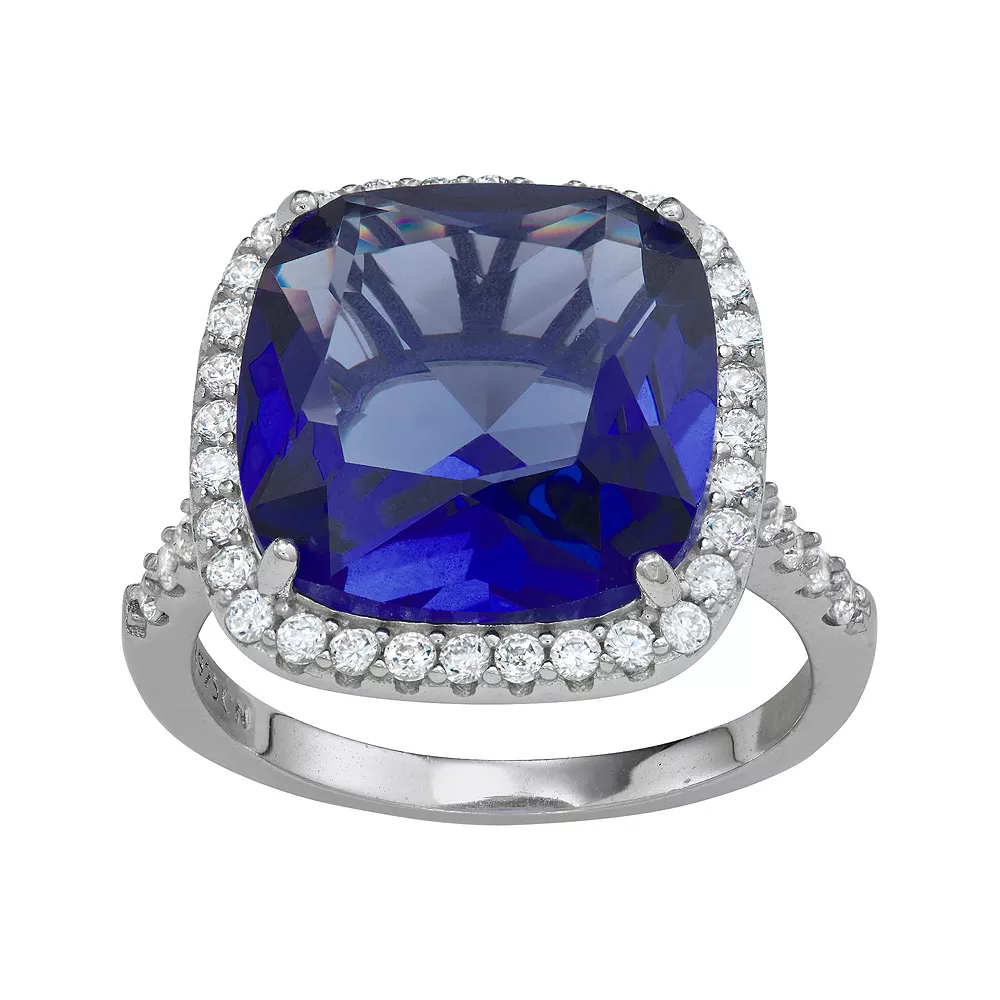 Designs By Gioelli Sterling Silver Simulated Sapphire Square Halo Ring 3 Designs By Gioelli Sterling Silver Simulated Sapphire Square Halo Ring
