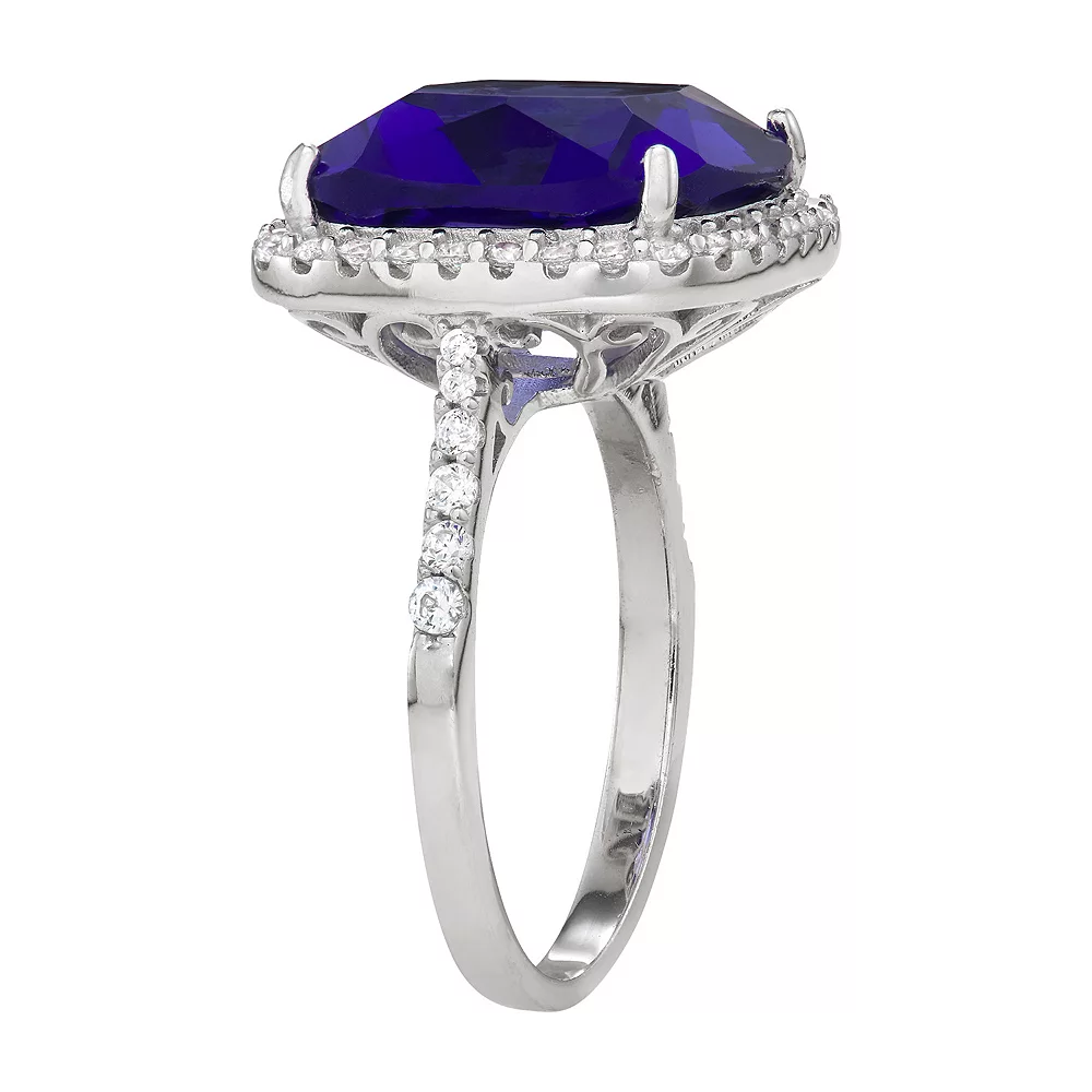 Designs By Gioelli Sterling Silver Simulated Sapphire Square Halo Ring 4 Designs By Gioelli Sterling Silver Simulated Sapphire Square Halo Ring - Image 2