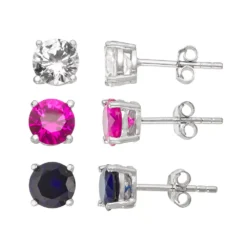 Designs By Gioelli Sterling Silver Lab-Created Multi-Color Sapphire Stud Earring Set