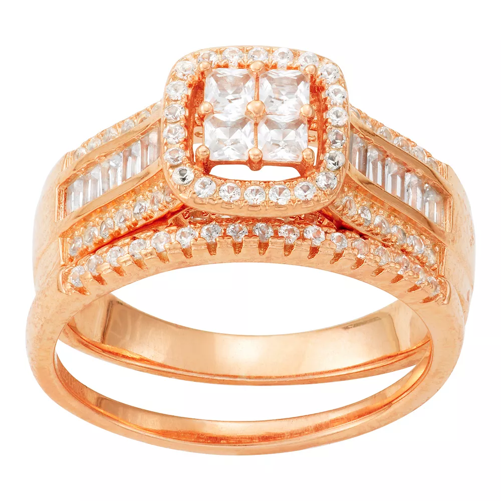 Designs By Gioelli Sterling Silver Lab-Created White Sapphire Square Ring Set 3 Designs By Gioelli Sterling Silver Lab-Created White Sapphire Square Ring Set