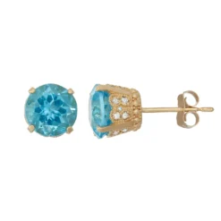 Designs By Gioelli 10k Gold Swiss Blue Topaz & Diamond Stud Earrings