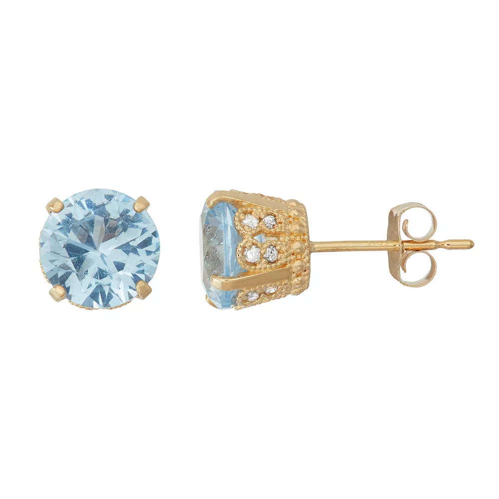 Designs By Gioelli 10k Gold Lab-Created Aquamarine & Diamond Stud Earrings 3 Designs By Gioelli 10k Gold Lab-Created Aquamarine & Diamond Stud Earrings