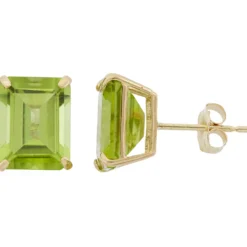 Designs By Gioelli 10k Gold Peridot Emerald Cut Solitaire Stud Earrings