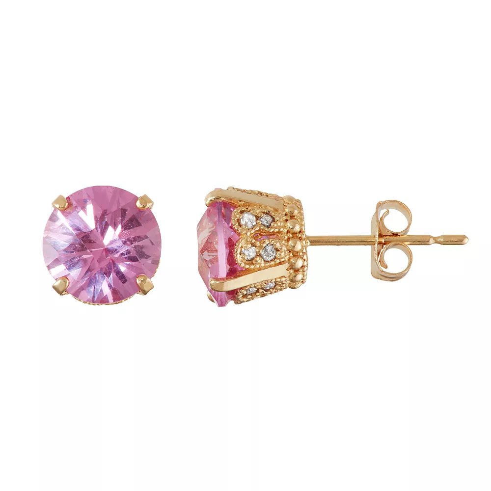 Designs By Gioelli 10k Gold Lab-Created Pink Sapphire & Diamond Stud Earrings 3 Designs By Gioelli 10k Gold Lab-Created Pink Sapphire & Diamond Stud Earrings