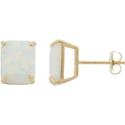 Designs By Gioelli 10k Gold Lab-Created Opal Emerald Cut Solitaire Stud Earrings