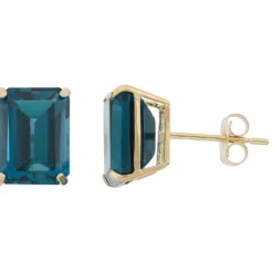 Designs By Gioelli 10k Gold London Blue Topaz Emerald Cut Solitaire Stud Earrings