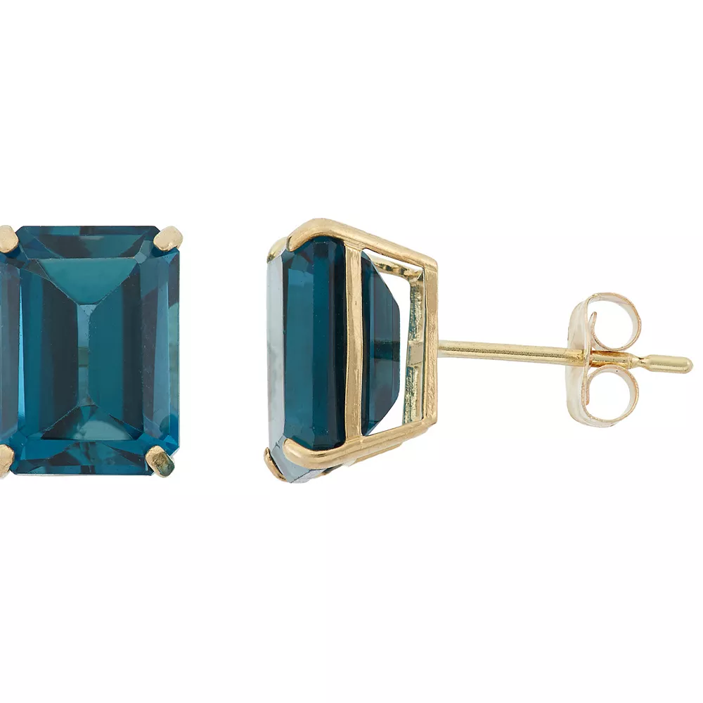 Designs By Gioelli 10k Gold London Blue Topaz Emerald Cut Solitaire Stud Earrings 3 Designs By Gioelli 10k Gold London Blue Topaz Emerald Cut Solitaire Stud Earrings