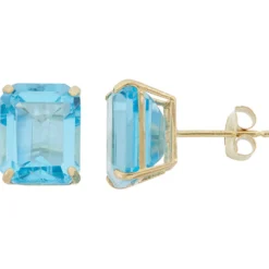 Designs By Gioelli 10k Gold Swiss Blue Topaz Emerald Cut Solitaire Stud Earrings