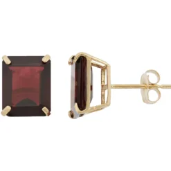 Designs By Gioelli 10k Gold Garnet Emerald Cut Solitaire Stud Earrings