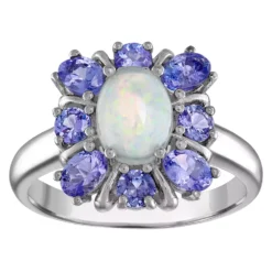 Designs By Gioelli Sterling Silver White Opal & Tanzanite Flower Ring
